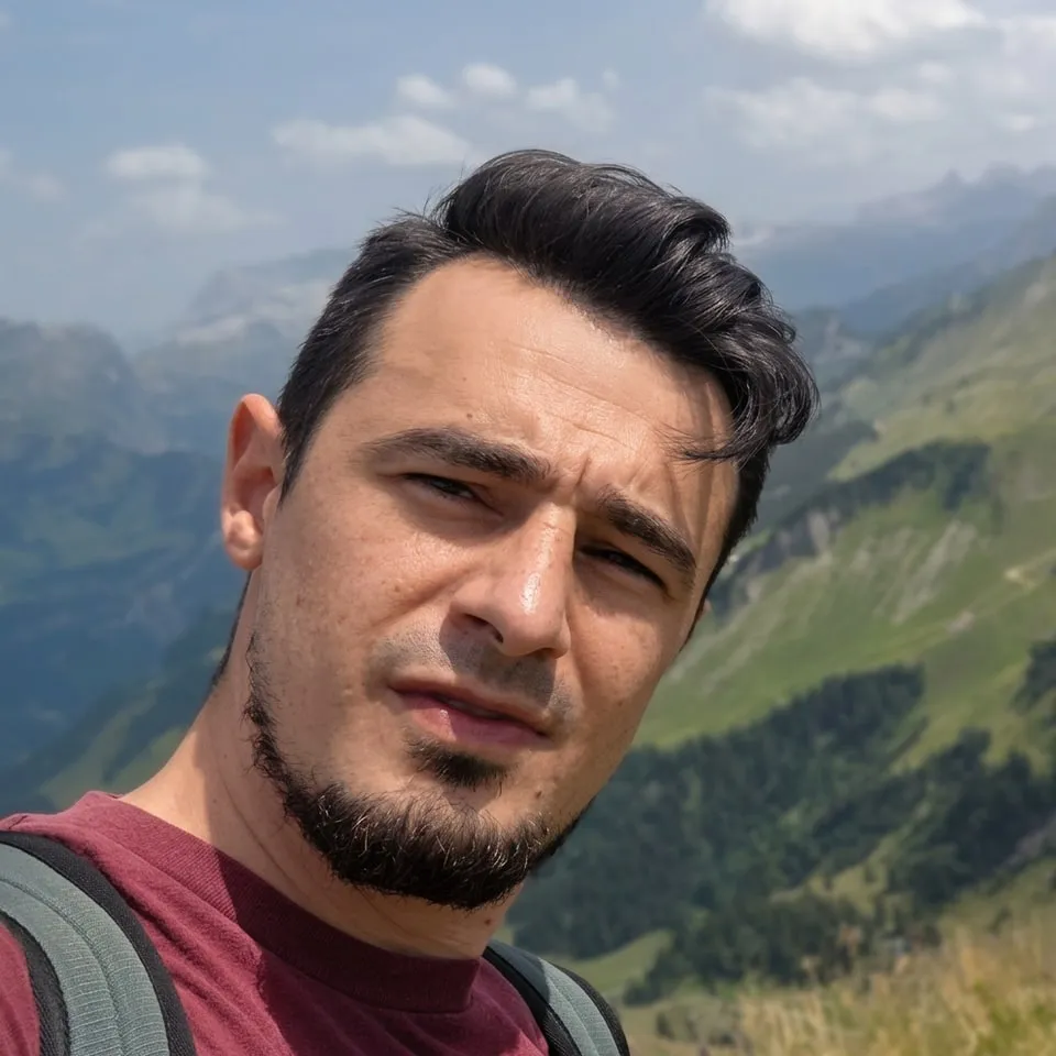 Nicolás on a ridge in the Swiss Alps